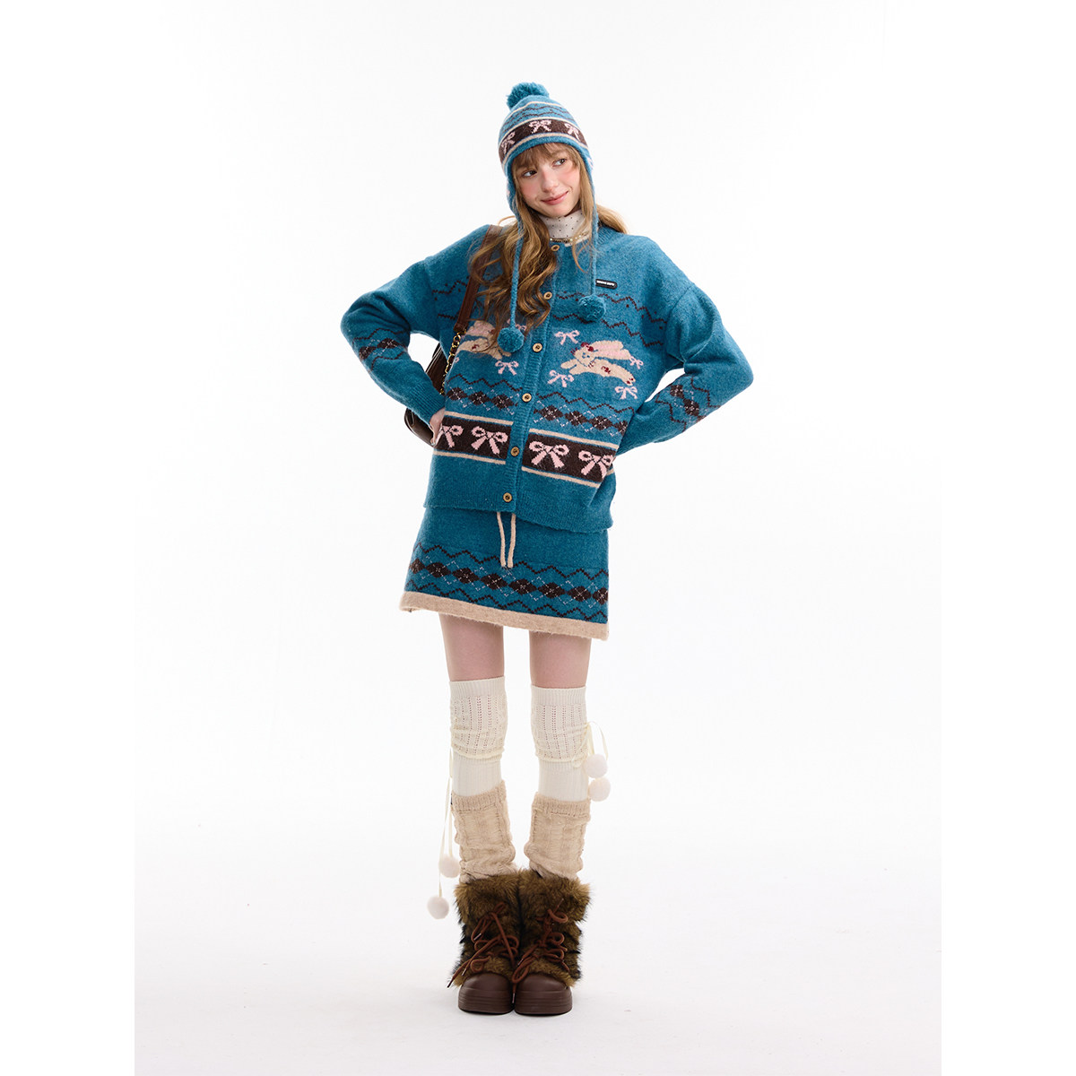 ziziFei秋冬季复古设计感费尔岛高腰显瘦a字蓝绿色针织半身短裙女,淘宝优惠券,粉丝福利购,淘宝优惠卷