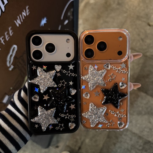 ins甜酷金属星星适用苹果17promax手机壳iPhone16 15pro滴胶iPhone Air软壳14  13全包12pro保护套11防摔少女 - 图0