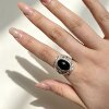 Nepalese handmade S925 silver jewelry black agate ring women's open ring men's popular simple retro ethnic style