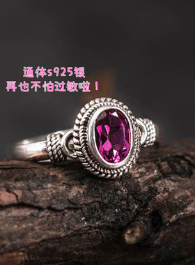 戒指银尼泊尔手工银饰品女托帕石