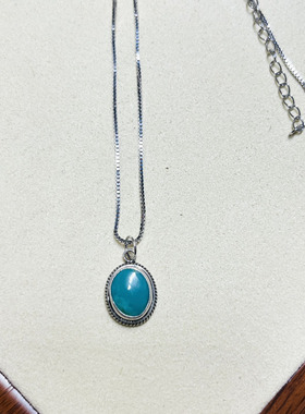 女士锁骨链绿松石纯银吊坠民族风