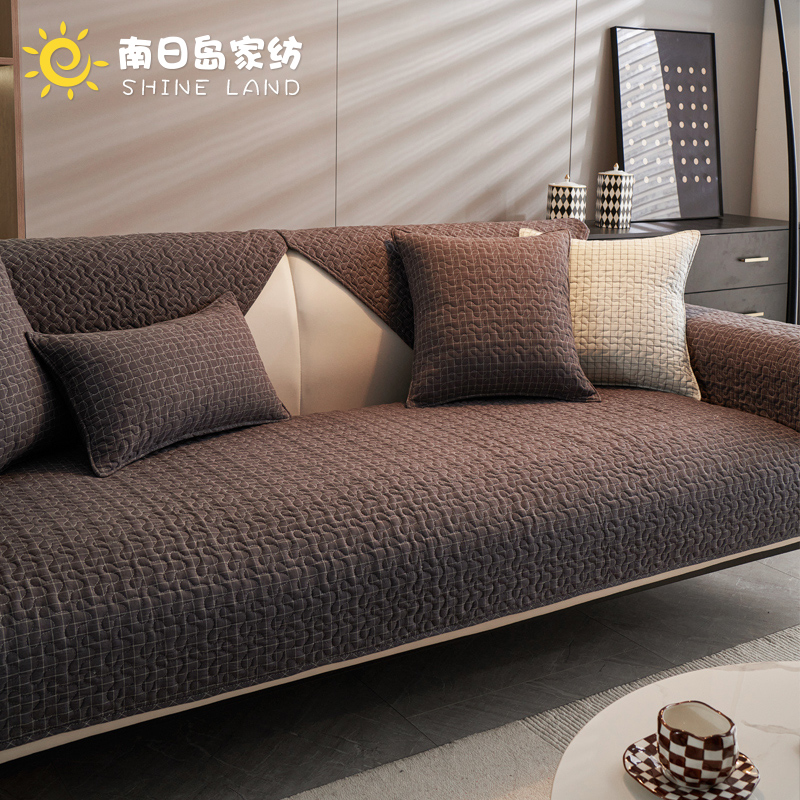 日式小清新沙发垫简约现代水洗棉细方格纯棉套罩防滑坐垫四季通用