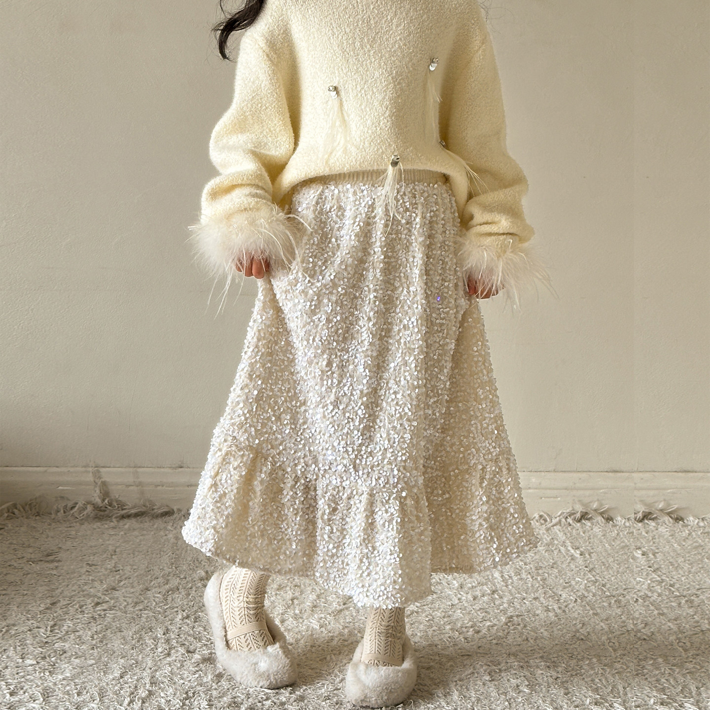 女童半身裙亮片裙2026冬季新款女大童加厚白色伞裙儿童高级感长裙,淘宝优惠券,粉丝福利购,淘宝优惠卷