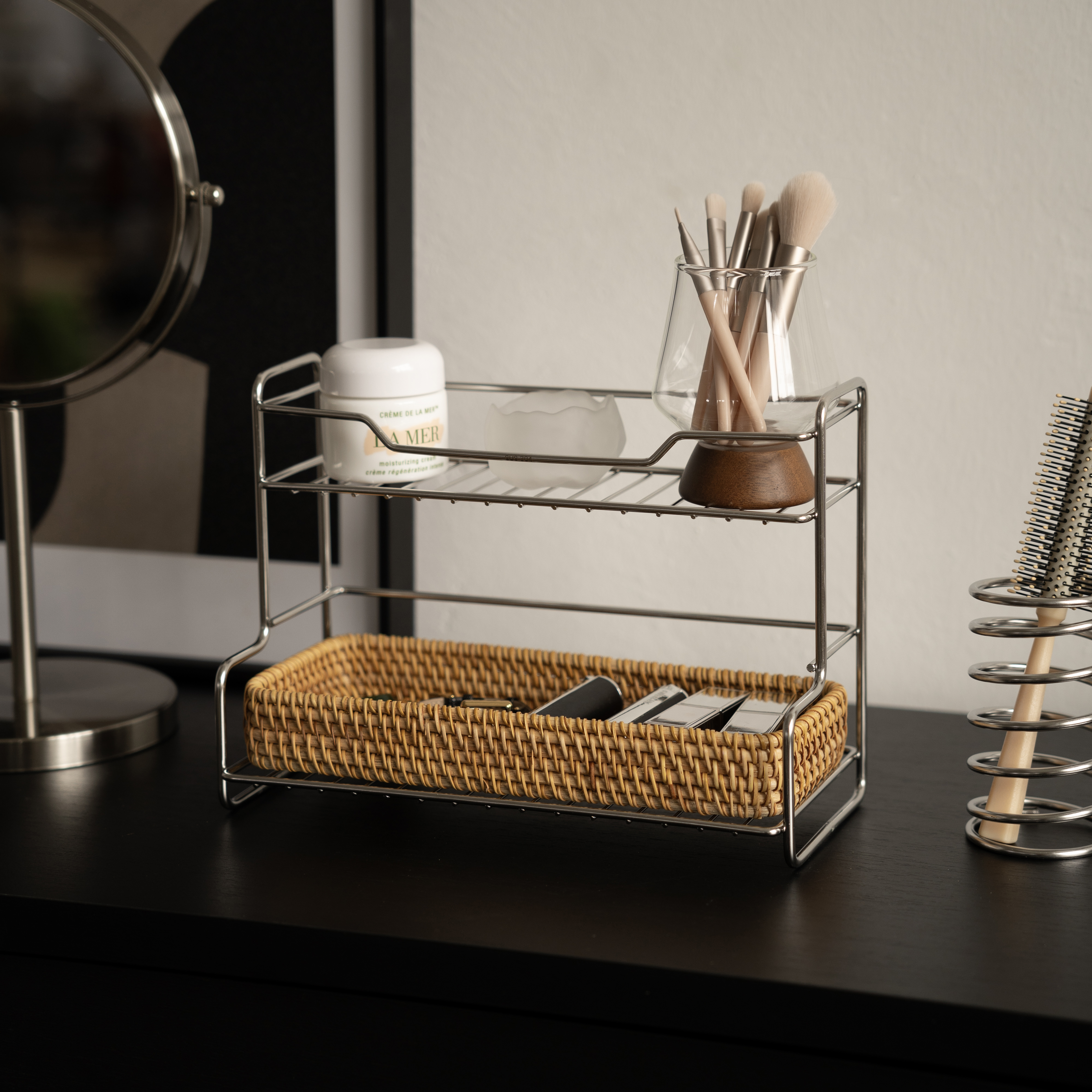 shy pear羞梨 收纳架 不锈钢桌面化妆品收纳梳妆台玄关杂物置物架 - 图0