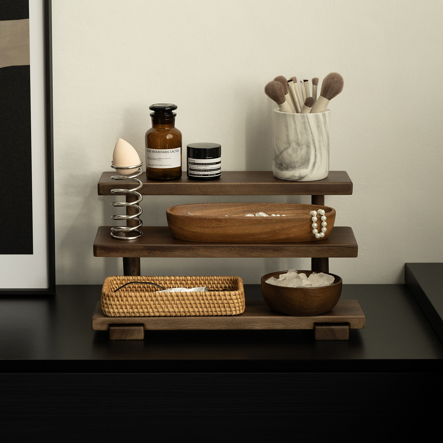 shy pear羞梨 收纳架 北美黑胡桃木桌面化妆品摆放架梳妆台置物架,淘宝优惠券,粉丝福利购,淘宝优惠卷