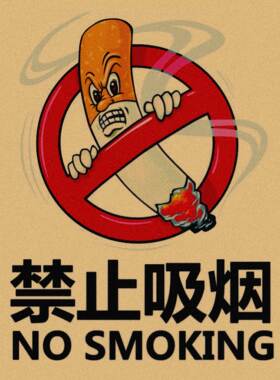 禁止吸烟小心地滑有监控提示海报