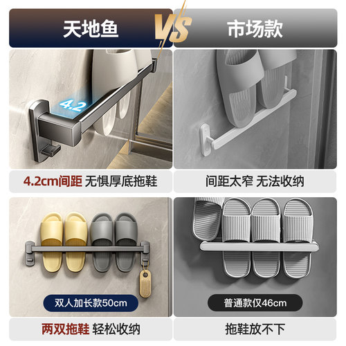 拖鞋架免打孔卫生间置物架浴室鞋子收纳神器厕所门后壁挂挂架沥水 - 图0