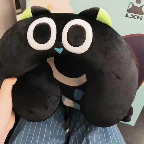 罗小黑卡通毛绒u型枕头护颈脖子学生午睡可爱u形靠垫抱枕玩偶公仔 - 图1