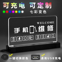 Mobile phone store showcases Led luminous maintenance Billboard Acrylic Charging Bar PRICE STANDING MENU TABLE CARDS