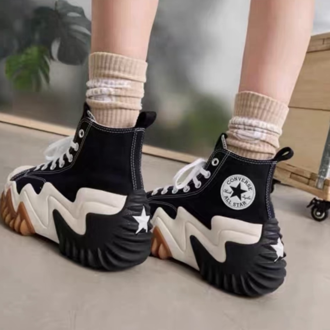 匡威RunStar Motion黑白高低未来电波厚底增高休闲帆布鞋 171545C - 图0