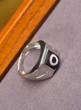 活扣戒指方形简约镶嵌玛瑙天眼天珠戒面戒托戒指托男9*8mm