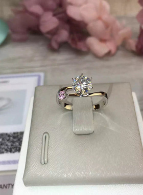 纯银镀铂金克拉秀气风指环莫桑钻