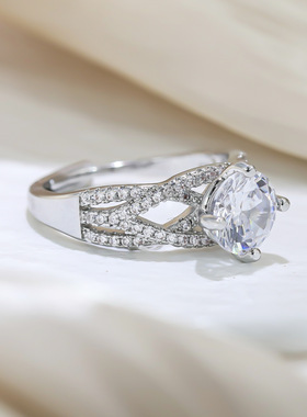 锆石线条交叉戒指女超闪仿真钻戒简约百搭不规则指环饰品