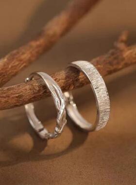 工厂现货木与枝情侣戒指999足银男女可调节对戒小众设计感送女友