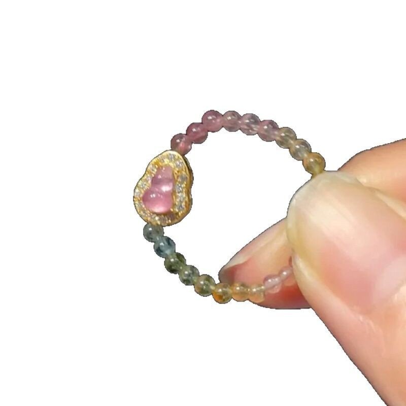 Natural colored tourmaline gourd ring for women, niche design, non-fading crystal ring, light luxury, high-end feel jewelry