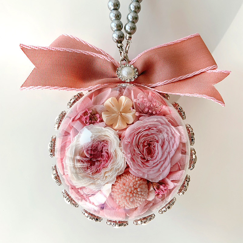 双面永生花车挂车内后视镜高档汽车抖音女神款网红水晶球车载挂件,淘宝优惠券,粉丝福利购,淘宝优惠卷