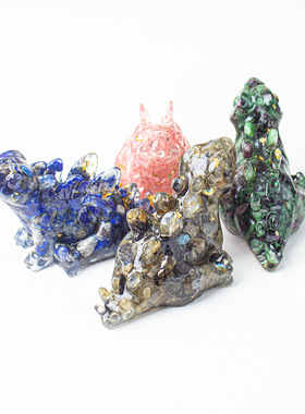 天然水晶碎石滴胶树脂可爱恐龙摆件剑齿龙家居装饰办公桌面摆件