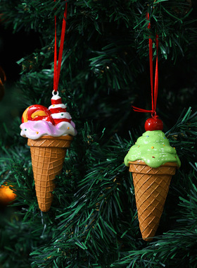 跨境新品冰淇淋圣诞装饰品挂件家居圣诞树挂饰摆件树脂工艺品
