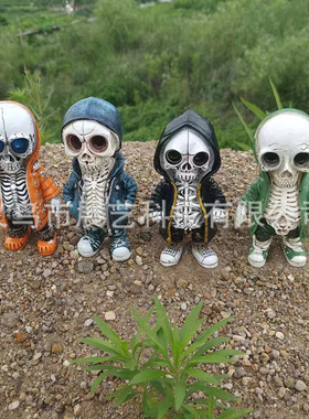 跨境万圣节装饰摆件骷髅人偶小摆件家居庭院装饰品树脂工艺品