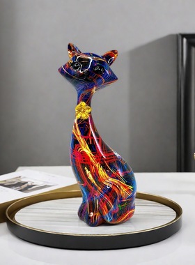 跨境热卖炫彩涂鸦猫咪摆件现代艺术风格创意家居客厅树脂工艺装饰