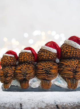 圣诞装饰摆件卡通圣诞猫头鹰小摆件树脂工艺品家居桌面节日装饰品