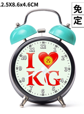X款57 哈萨克斯坦3寸蓝色打铃小闹钟发图定做儿童金属玩具女生小