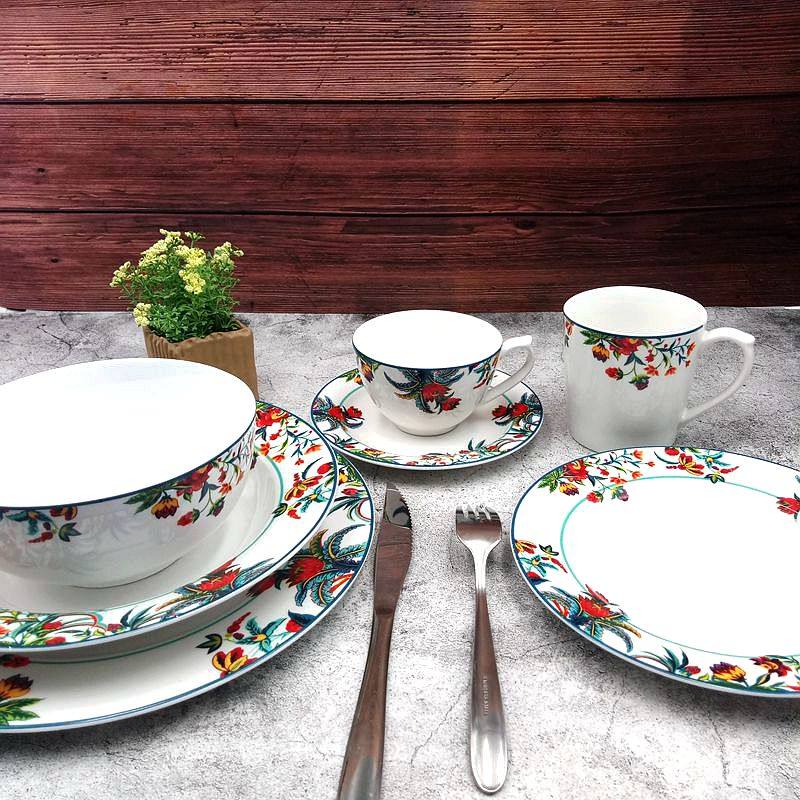 欧式出口家用创意北欧风植物花卉陶瓷圆形西餐具牛排盘碟子碗套装,淘宝优惠券,粉丝福利购,淘宝优惠卷