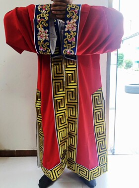 道士服装道袍法衣经主红黄色刺绣