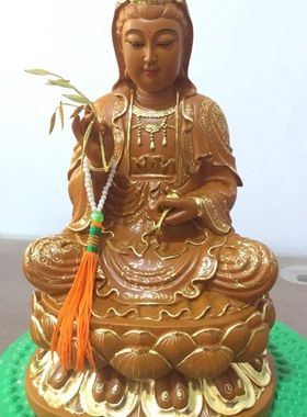 工艺木雕观音菩萨描金佛像定制