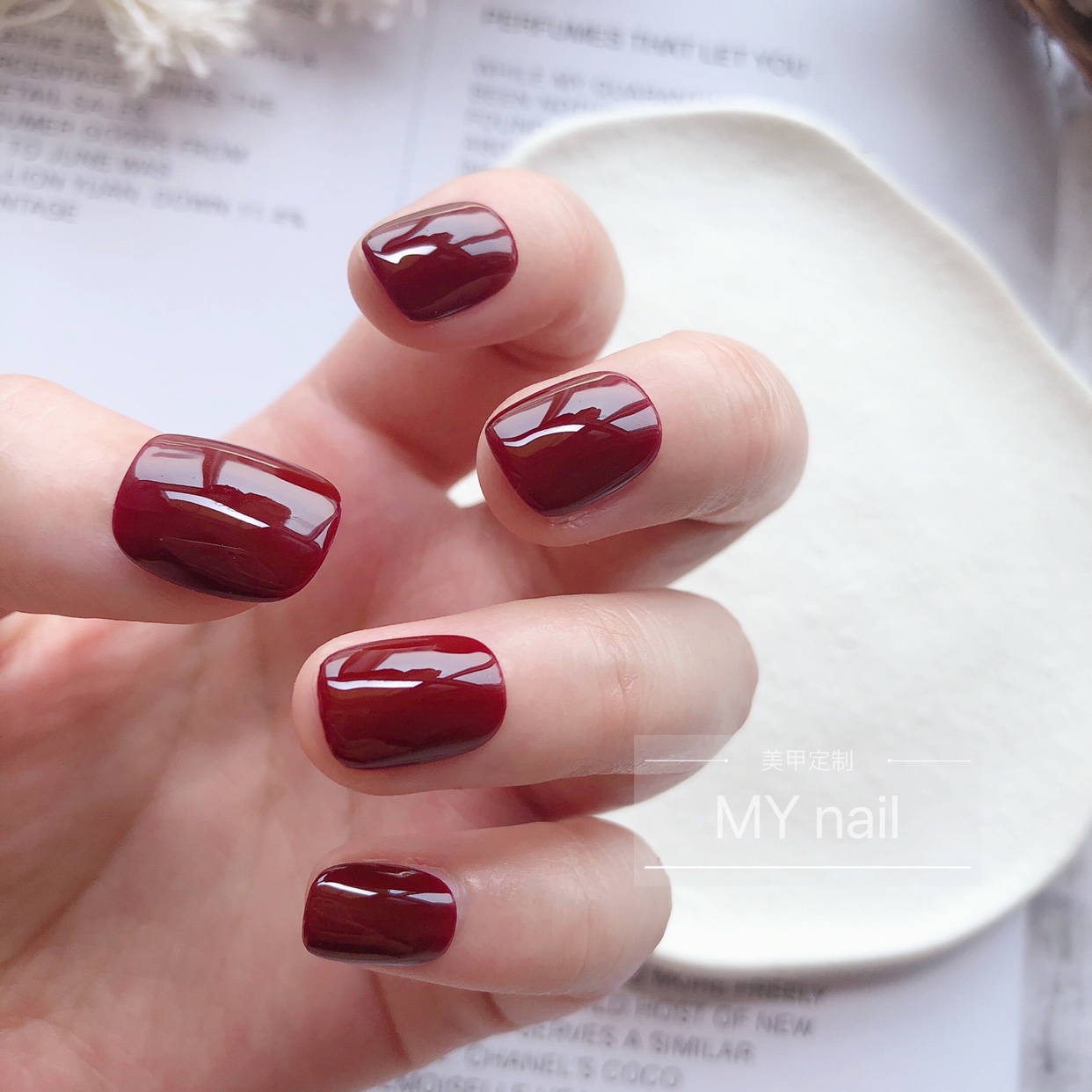显白深红色美甲贴片穿戴甲假指甲手工成品甲片新娘甲 - 图0