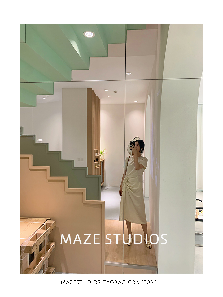 Maze Studios天丝麻奶油色抽绳连衣裙自留力荐谁穿谁美的连衣裙-图1