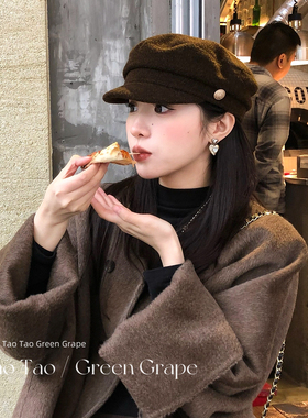 棕色羊毛贝雷帽秋冬美拉德