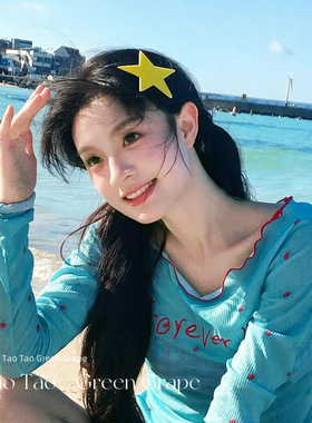 黄色五角星星发夹辣妹y2k海边度假风大号边夹侧边韩系刘海夹头饰