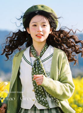 绿色碎花长条丝巾系脖女2026新款春季高级感超好看薄款飘带围脖