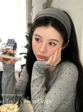 韩系灰色宽边发箍女日常外戴高级感洋气时尚高颅顶针织秋冬头箍
