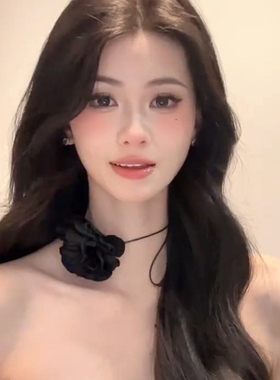 暗夜玫瑰系带项链法式复古黑色花朵项圈优雅名媛小众甜美choker