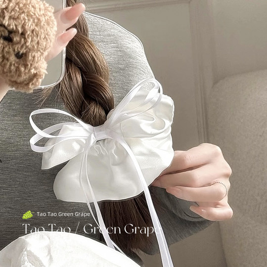 芭蕾风白色缎面飘带蝴蝶结大肠发圈女高级感韩系超仙气质发绳发饰