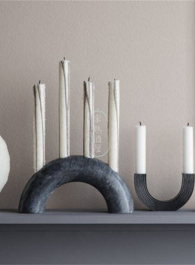 天然洞石烛台收纳盘摆件极简大理石蜡烛样板间浪漫氛围装饰品摆设