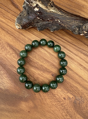 天然和田玉碧玉红皮老料菠菜绿阳绿12mm圆珠手链手串珠带鉴定证