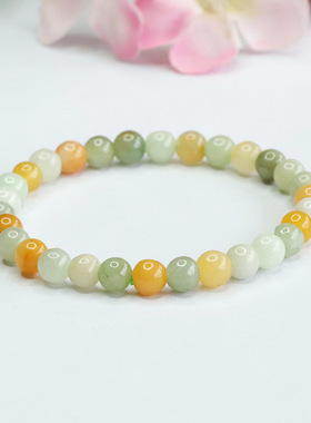 幸运天然缅甸A货翡翠手串多彩玉石多彩圆珠手串手链古韵优雅女生