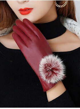 冬季男女新款加厚触屏皮手套加绒