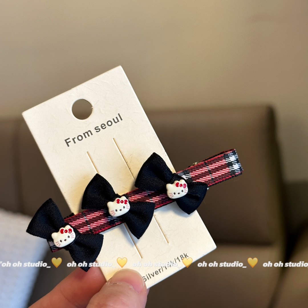 【oh oh】韩系学院风格纹蝴蝶结kt卡通可爱发夹个性少女刘海边夹,淘宝优惠券,粉丝福利购,淘宝优惠卷