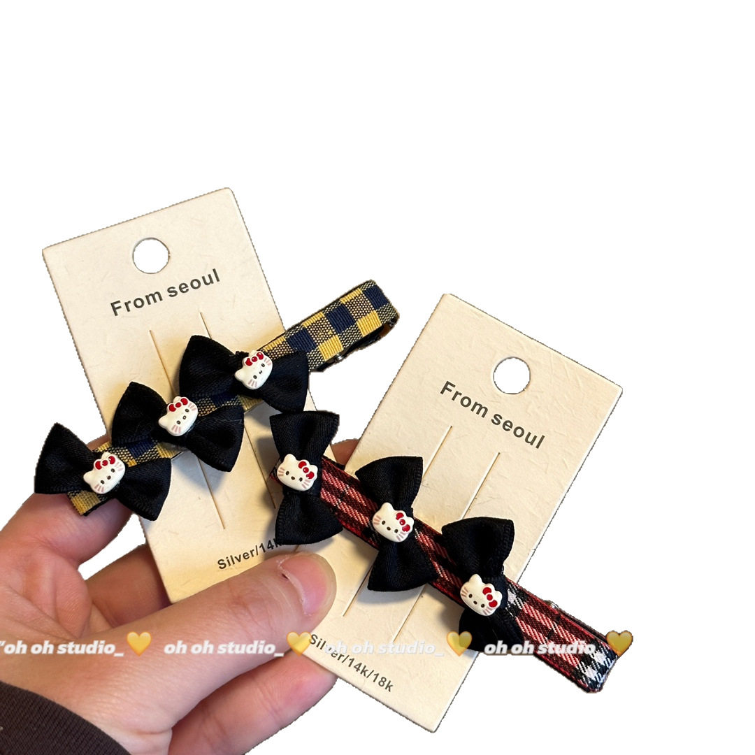 【oh oh】韩系学院风格纹蝴蝶结kt卡通可爱发夹个性少女刘海边夹,淘宝优惠券,粉丝福利购,淘宝优惠卷