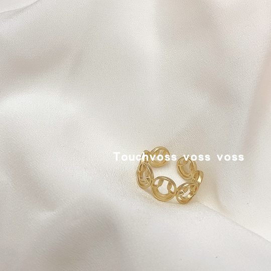 韩国东大门戒指复古气质百搭个性缕空笑脸金属开口指环戒子冷淡风