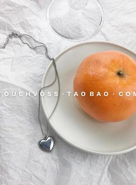 韩国纯银做旧复古爱心光面项坠