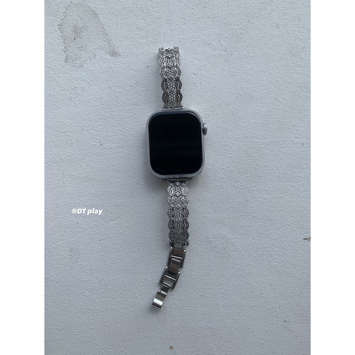 DT play 银色的蕾丝适用于苹果iwatchs11/10表带applewatchs9/s8 - 图1