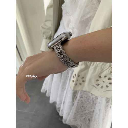 DT play 银色的蕾丝适用于苹果iwatchs11/10表带applewatchs9/s8 - 图0