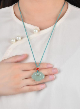 天然满绿东陵玉晴水绿吉祥如意平安锁男女款玉石吊坠挂件