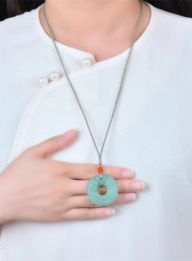 绿东陵玉事事平安平环双貔貅平安扣吊坠 挂件项链玉佩礼物