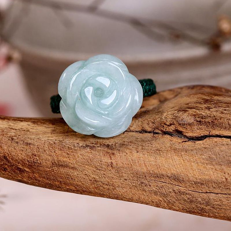 Natural jadeite peony flower ring hand ornament jade raw stone jadeite jadeite handmade weaving